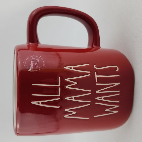 Rae Dunn Double Sided Mug Red ALL MAMA WANTS IS A SILENT NIGHT White Lrg Letters - Picture 2 of 11